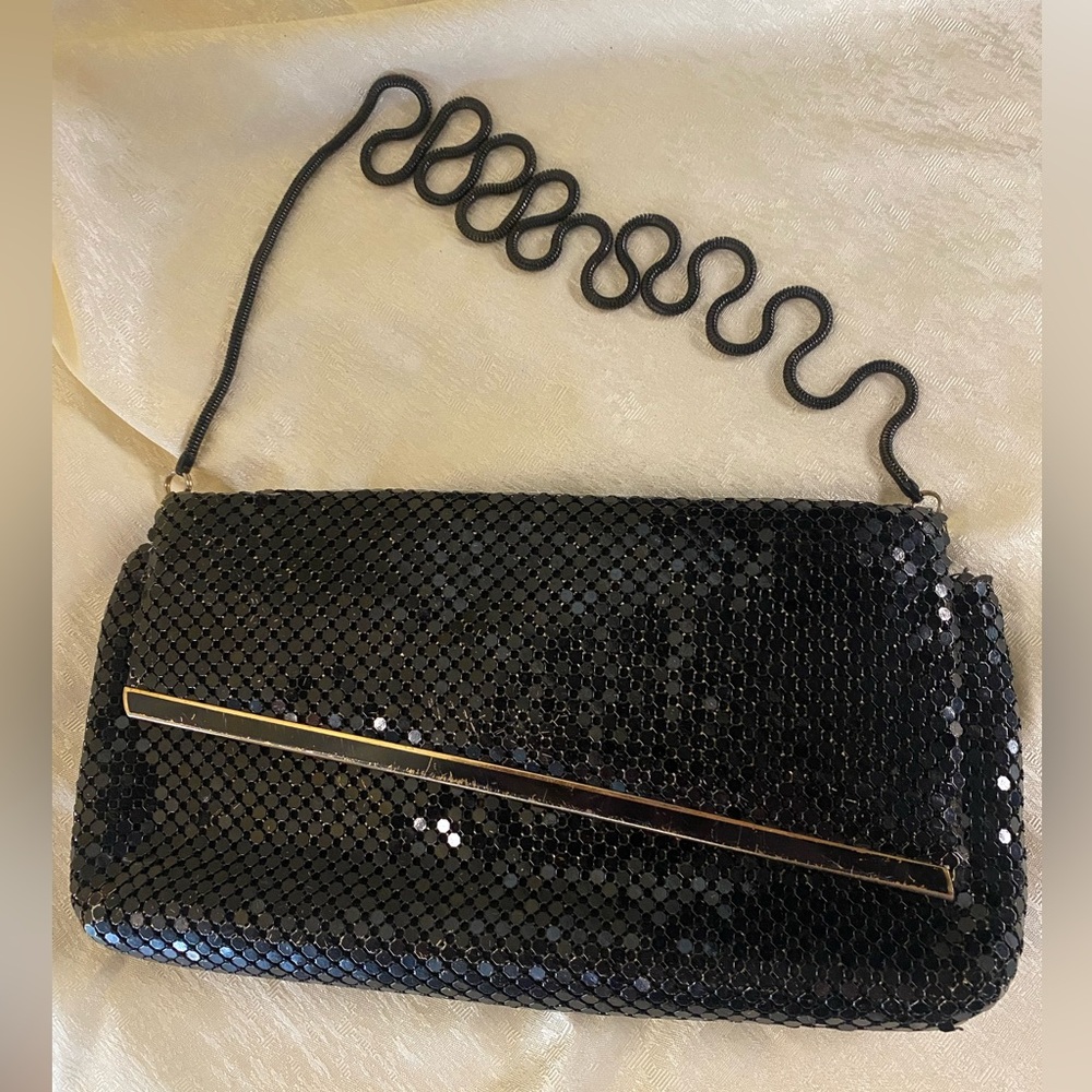 Vintage 1980s Black Aluminum Mesh Envelope Clutch / Shoulder Bag